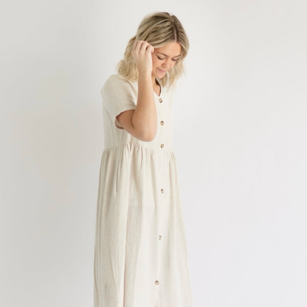 V-neck Button-up Midi Shirt Dress
